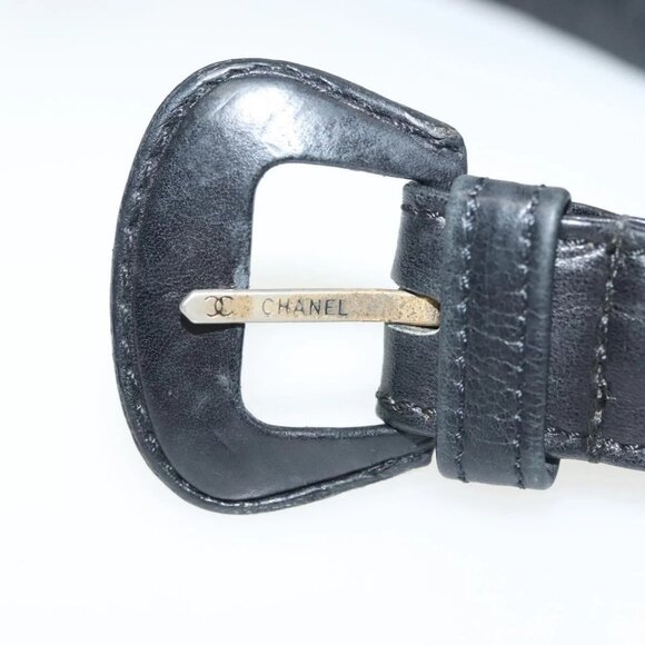 CHANEL Chain Belt Leather 34.6"" Gold Black CC Auth hk2962 - Picture 6 of 10